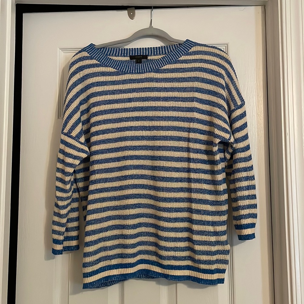 J Crew blue and cream knit striped sweater